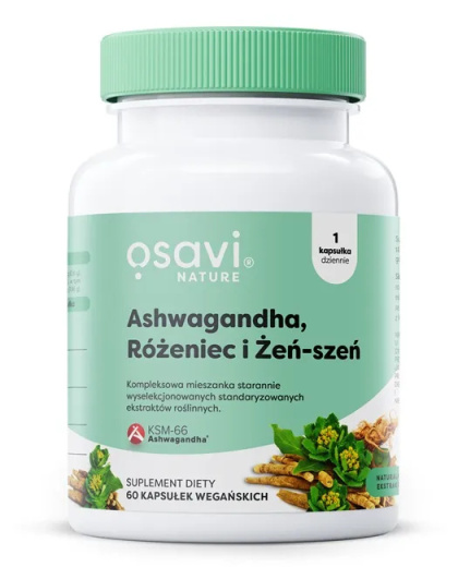 Osavi - Ashwagandha + Różeniec i Żeń-szeń, 60 vkaps