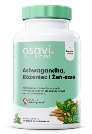 Osavi - Ashwagandha + Różeniec i Żeń-szeń -120 vkaps