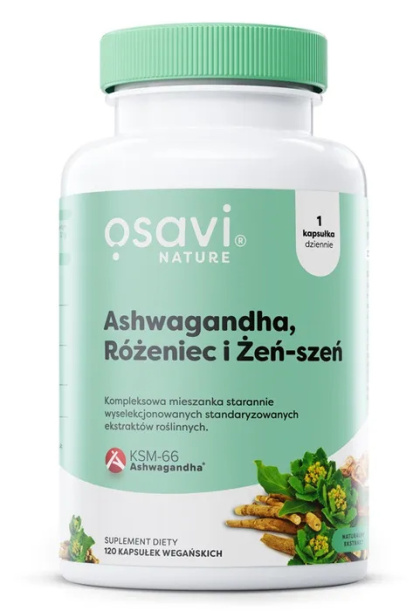 Osavi - Ashwagandha + Różeniec i Żeń-szeń -120 vkaps