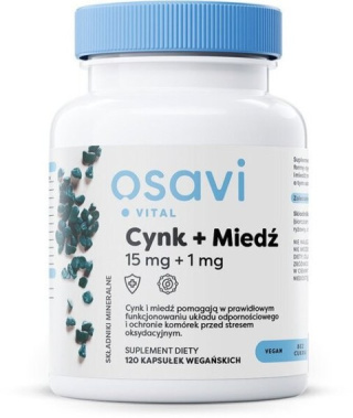 Osavi - Cynk + Miedź, 15mg + 1mg - 120 vegan caps