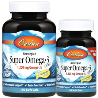 Carlson Labs - Norwegian Super Omega-3 Gems, 1200mg - 100 + 30 kapsułek