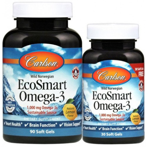 Carlson Labs - Smart Omega-3, 1000mg Natural Lemon - 90 + 30 kapsułek