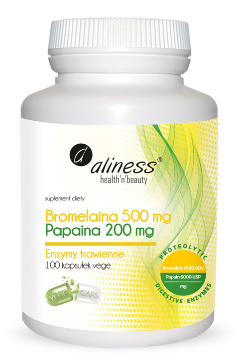 Aliness - Bromelaina 500 mg, Papaina 200 mg - 100 vege caps