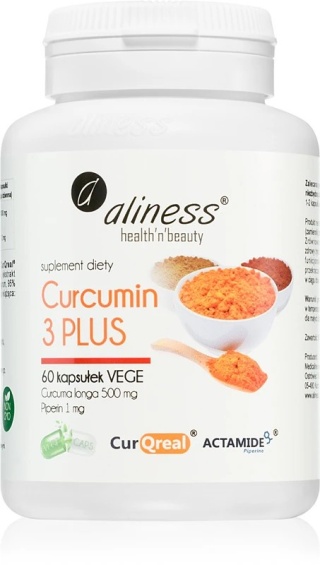 Aliness - Curcumin 3 PLUS Curcuma longa 500mg + Piperin 1mg - 60 kapsułek