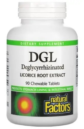NATURAL FACTORS DGL Deglycyrrhizinated Licorice Root - Deglicyryzynowy ekstrakt z lukrecji 90 tabletek