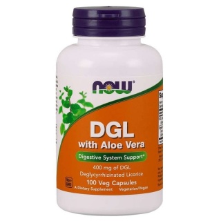 NOW FOODS DGL z Aloesem - Korzeń Lukrecji 400 mg + Aloes 100 kapsułek
