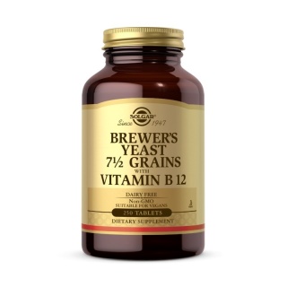 SOLGAR Brewer's Yeast 7 1/2 Grains z Witaminą B12 - Drożdże Piwne 250 tabletek