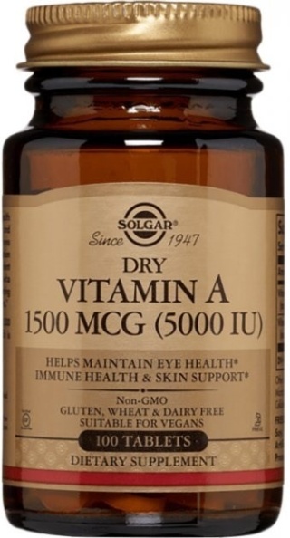 SOLGAR Dry Vitamin A 5000 IU 1500 mcg - Sucha Witamina A 100 tabletek