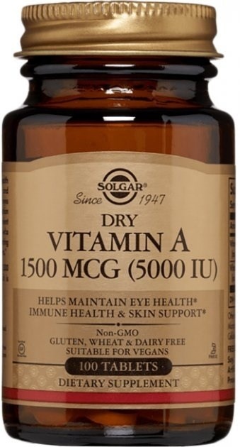 SOLGAR Dry Vitamin A 5000 IU 1500 mcg - Sucha Witamina A 100 tabletek