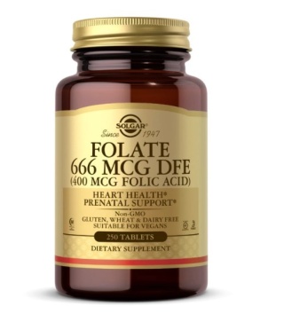 SOLGAR Folate 666 mcg DFE (400 mcg Folic Acid) 250 tabletek