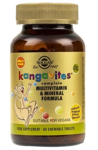 SOLGAR Kangavites Multivitamin & Mineral - Witaminy i minerały do ssania o smaku owoców tropikalnych 60 tabletek