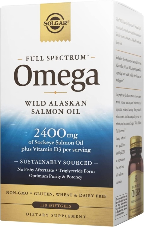 SOLGAR Wild Alaskan Full Spectrum Omega - Pełne Spektrum Omega Olej z Łososia 120 kapsułek